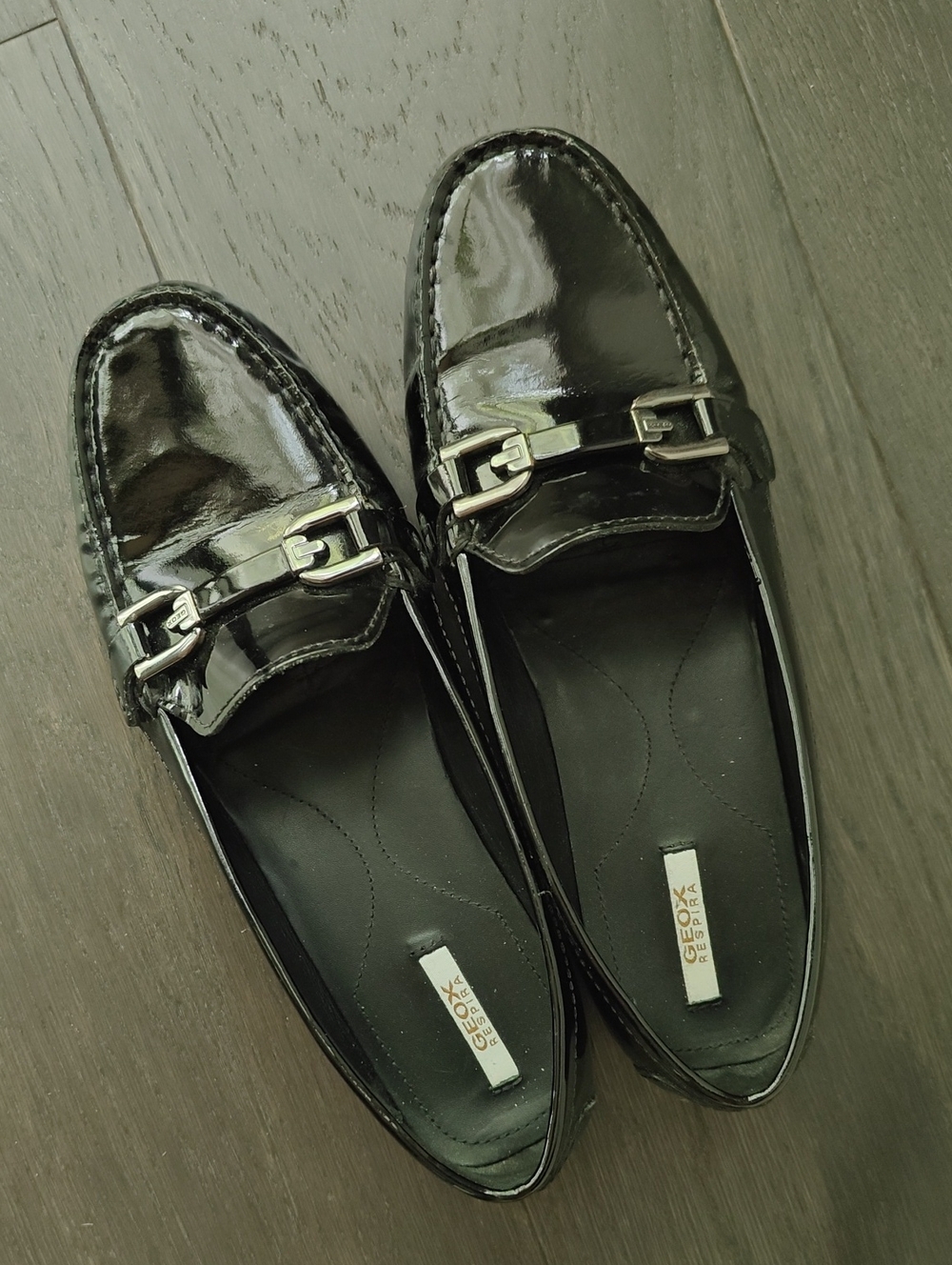 Geox Black Flats with Dark Metal Buckle